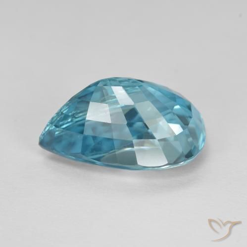 Zircone Intense Silver Aqua-Blue naturale da 7.47 ct, Forma a pera, VVS-VS