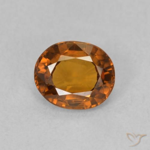 Zircone Arancione scuro naturale da 0.88 ct, Ovale, VVS-VS