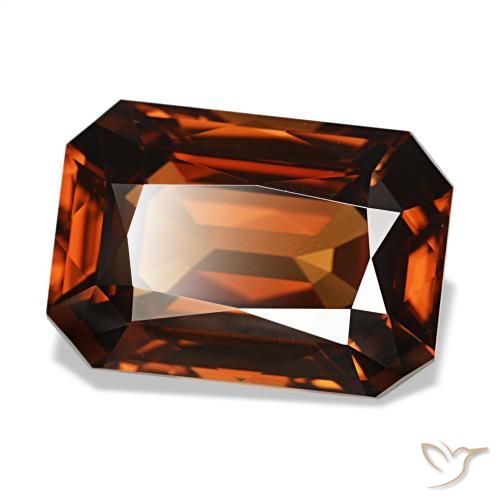 Zircone naturale arancione da 8,23 ct, taglio smeraldo, VVS