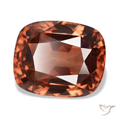 Zircone naturale rosso da 6,13 ct, taglio a cuscino, VVS