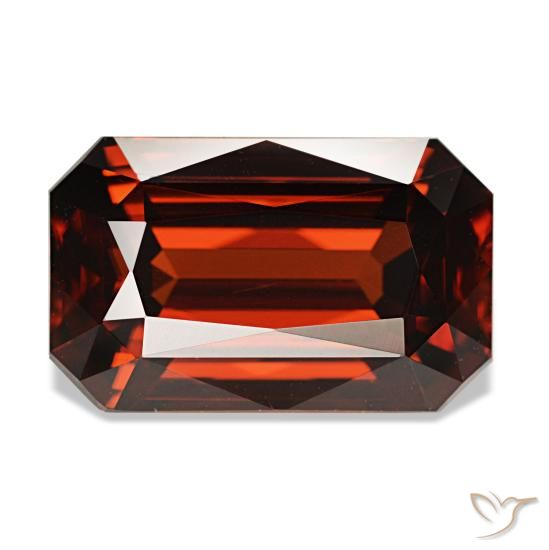 Zircone naturale rosso da 8,30 ct, taglio smeraldo, VVS
