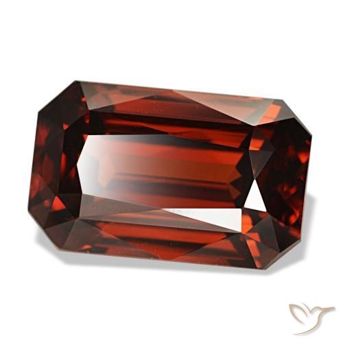 Zircone naturale rosso da 8,30 ct, taglio smeraldo, VVS