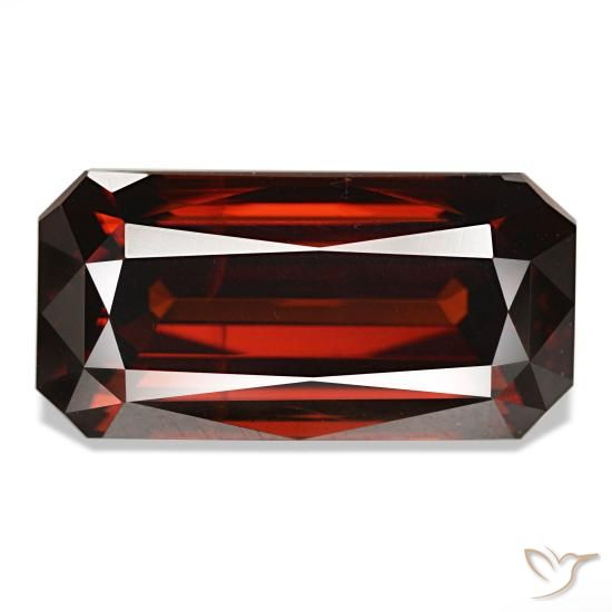 Zircone naturale rosso da 11,44 ct, taglio smeraldo, VVS-VS
