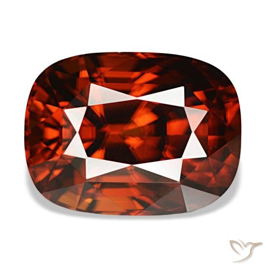 Zircone naturale rosso da 6,62 ct, taglio a cuscino, VVS