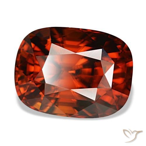 Zircone naturale rosso da 6,62 ct, taglio a cuscino, VVS